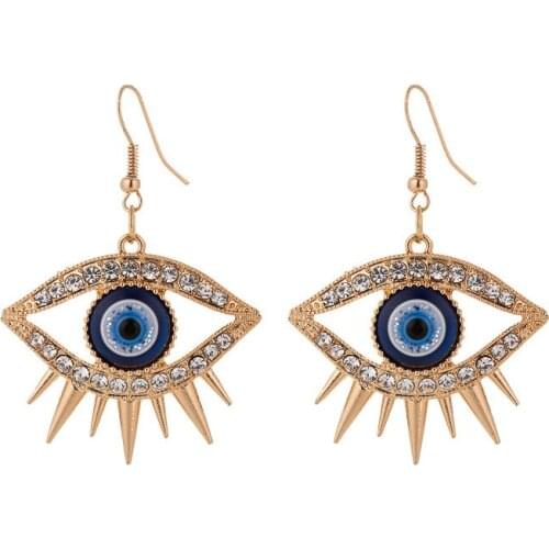 Fashion gold exaggerated personality blue crystal eye earrings women men Korea shiny jewelry 2020