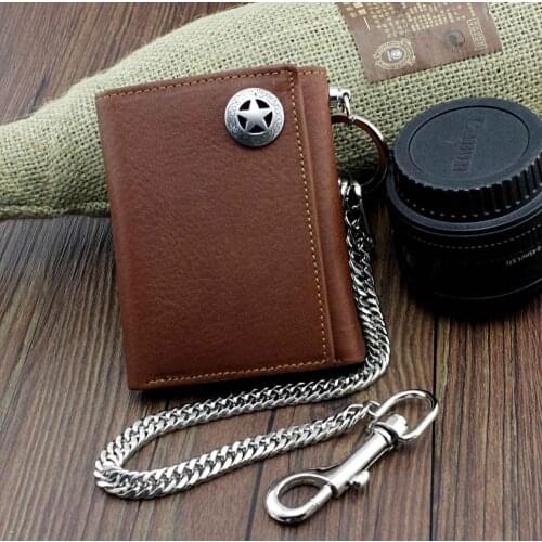 Star Concho Mens Vintage Genuine Leather Short Slim Biker Chain Wallet Purse