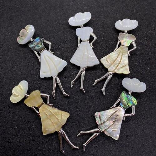 Natural Abalone Shell Human Shape Pendant Colorful Retro Brooch Leather Cord Necklace Pendant DIY Jewelry Trinket Decoration