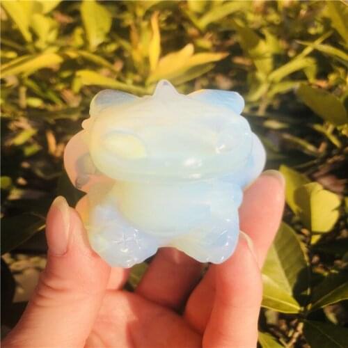 Natural opal hand carved toothless dragon polished crystal healing stone home deco art collection statuette crafts
