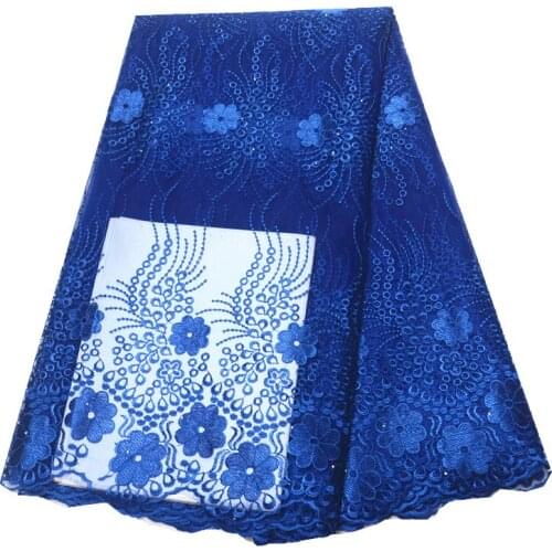 Latest blue african lace fabric 2019 high quality lace with stones 5yards french african fabric nigerian lace fabrics