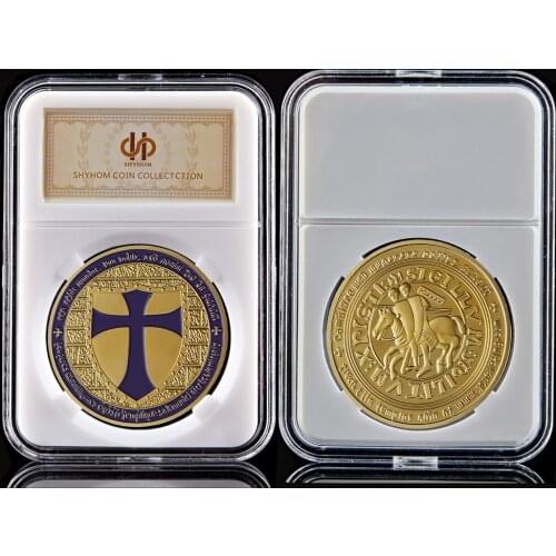 Purple Holy Cross Knights Templar Crusader Gold Mason Commemorative Color Coins Souvenirs and Gifts