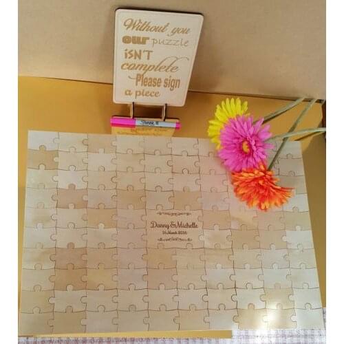 Customize wooden rustic puzzle wedding guest books birthday baby shower Alternative signature guestbooks with sign board
