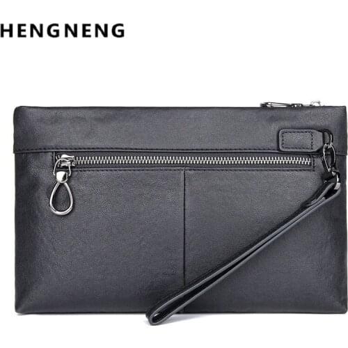 Genuine Leather Clutch Bag Men Wallet With Hand Strap Designer Soft Large Capacity Purse Envelope Bag Leisure Bag Wrist Bag