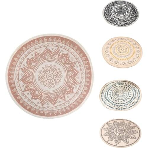 Nordic Cotton and Linen Outdoor Rug Ethnic Style Round Carpet Door Mats Rug Footsteps Bedroom Non-Slip Mats