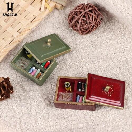 Vintage Wood Scale Miniature Dollhouse Sewing Box Doll House Furniture Decor Accessories Toy Gift For Doll House Decoration