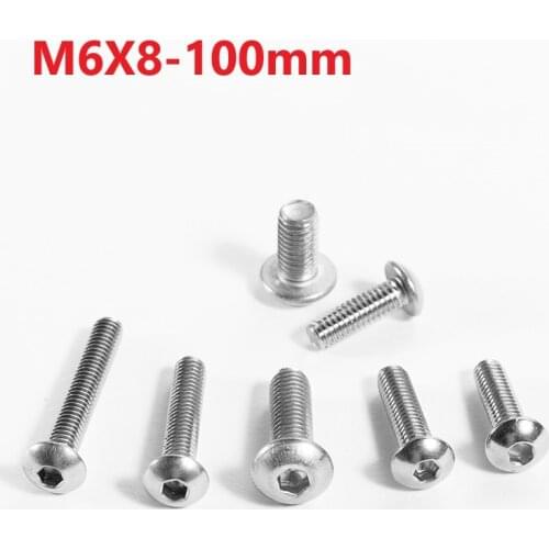 6mm 304 Stainless Steel Hexagon Socket Pan Head Screws M6 x 8 10 40 60 65 70 75 80 85 90 95 100mm Cup Head Hexagon Socket Bolts