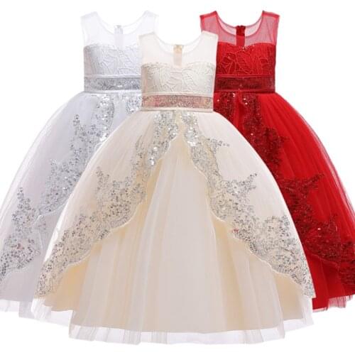 High quality new teen girls classic sequins princess dress flower girl elegant wedding dress children party host kids long dress