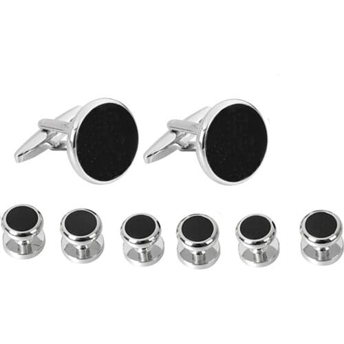 Great Cufflinks for Men French Suit Tuxedo Shirt Studs Set Formal Kit Cuff Links Black Enamel Drop Oil 6 pcs or 8pcs Matched