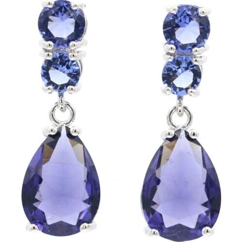 30x10mm Lovely Cute Created New Stone Iolite Pink Kunzite For Ladies Daily Wear 925 Sterling Silver Earrings Drop Shipping