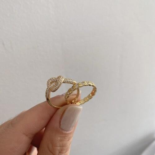 Geometric Design Knot Gold Opening Rings For Woman Korean Fashion Jewelry Party Girls Luxury Accessories Student Gift Set Ring