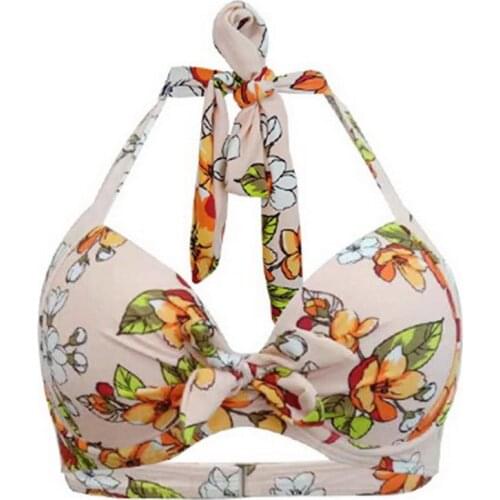 Halter Bikini With Elasticated Back Push Up Bikini Top Padded Underwire Bikini Swimwear Women Bandage Top Swimsuit Plus Size 3XL