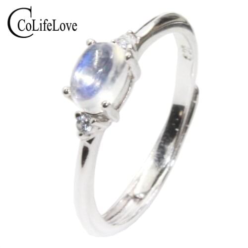 CoLife Jewelry simple 925 silver gemstone ring 0.4ct natural moonstone ring sterling silver moonstone jewelry birthday gift