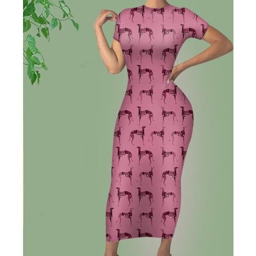 Noisydesigns Women Summer Dress 2021 Casual Plus Size 4XL Long Robe Lafy Retro Greyhound Dog Pattern Office Maxi Elegant Vestido