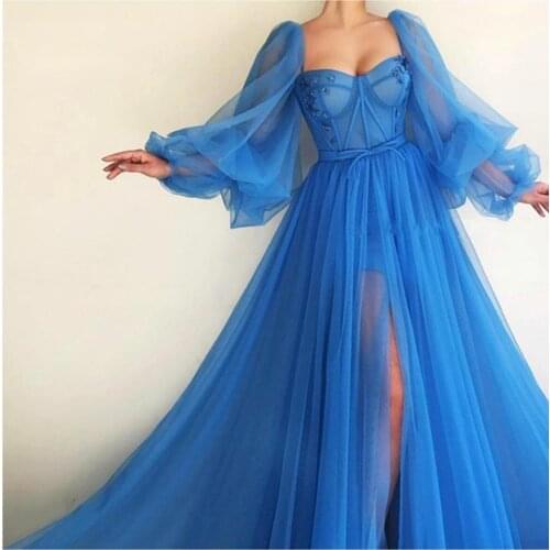 Prom Dresses For Women Long Puffy Sleeve Tulle Backless Formal Evening Gown Pageant Dress Vestidos De Fiesta
