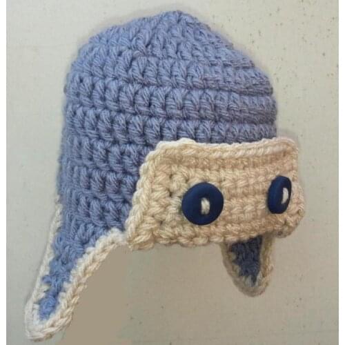 BomHCS CROCHET AVIATOR PILOT HAT FOR 12-18-24 1-2 years t kid knit winter beanie blue