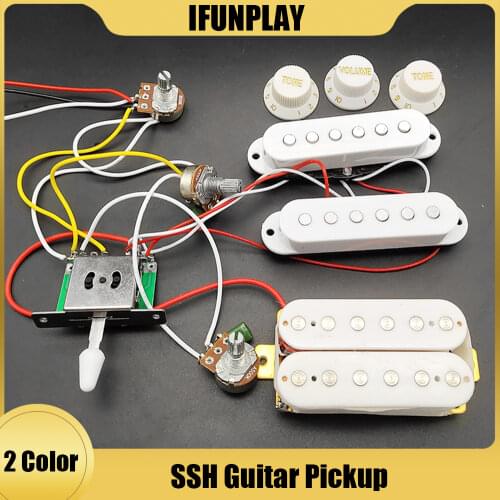 SSH Electric Guitar Pickup Wiring Harness Prewired 5 Way Switch and 2T1V Knob Control 500K Pot Pickup for ST Electric Guitar