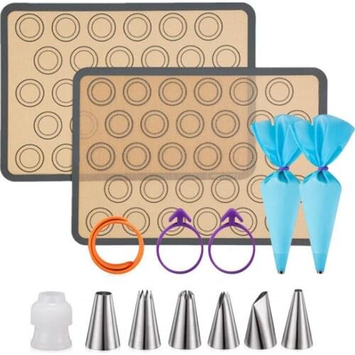 14pcs Cake Decorating Tools Piping Tips Set Nonstic Silicone Macaron Mat Baking Accessories Tools for Cake Tools