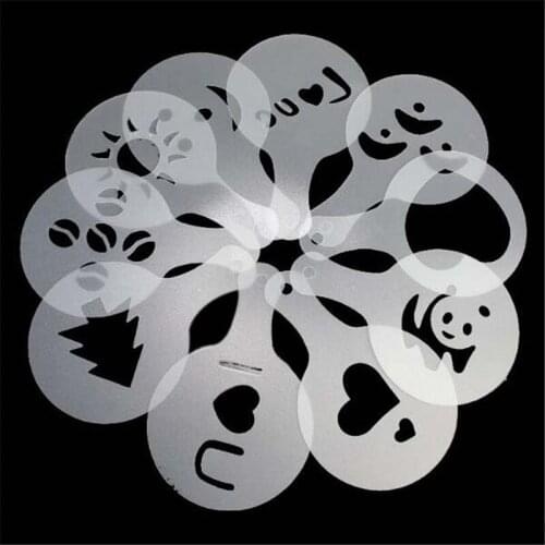 16 Style Coffee Arts Molds Templat Stencil Coffee Barista Cappuccino Template Strew Pad Duster Spray Tools