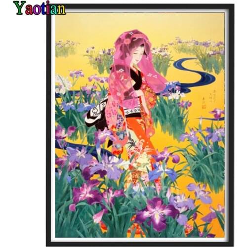 DIY Diamond Painting Japanese Geisha Woman Mosaic Rhinestone Cross Stitch Full Square /Round 5D Diamond Embroidery Flower