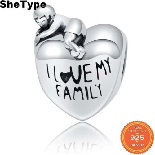SheType 2019 New Arrival 2.5g Love Heart With Boy Beads for Women Mother Jewelry Making Charm 925 Solid Sterling Silver