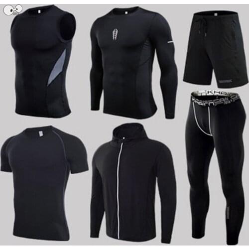Quick Dry Men 6 Pcs Training Sportswear Compression Sport Suits Running Sets Clothes Jogging Gym Fitness High Elastic Tracksuits