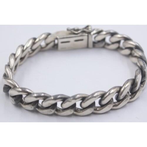 Solid S925 Sterling Silver Bracelet Women Men Luck Curb Link Chain 6.89"L 10mmW