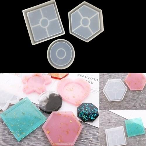 Aouke Round/Hexagonal/Square Silica Gel Coaster Mold Accessories DIY Ornaments to Make Handmade Soap Mold Clay Silica gel Mold