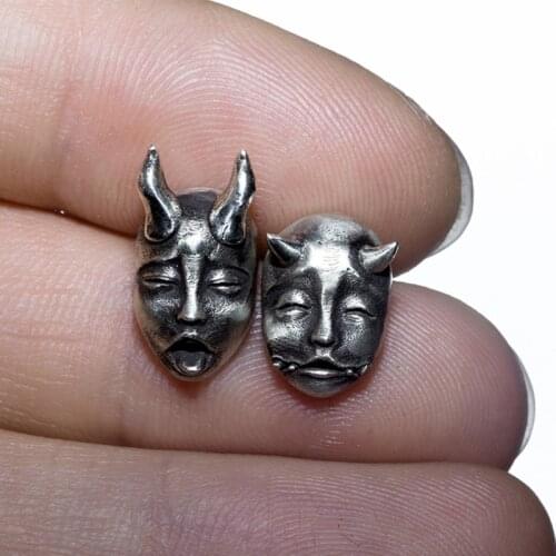 Gothic Horned Demon Baby Face Stud Earrings Devil Prajna Skull Earrings Unisex X7YA