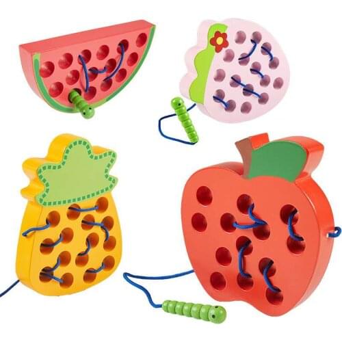 Montessori Educational Toys Fun Kids Wooden Toys Worm Eat Fruit Apple Pear Funny Wooden Puzzle Toys For Children Gifts