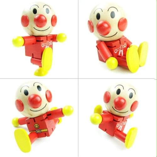 Cute Cartoon Wood Action Interactive Figure Dolls Deformation Robot Kids Wooden Anpanman Robert Doll Toys Baby New Year Gifts