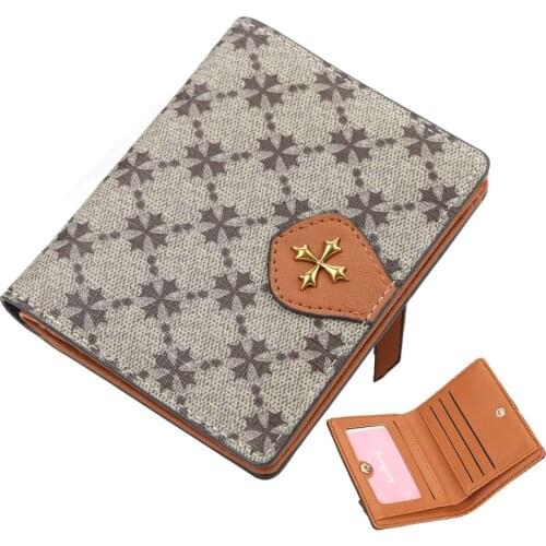 Fashion Button Short Wallet Women Luxury Credit Card Holder Coin Purse Slim Ladies Purses Small Cross Pattern Pu Leather Wallets