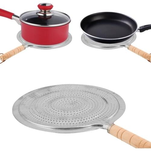 Round Heat Diffuser with Wooden Handle Coffee Milk Cookware Metal Simmer Ring Kitchen Tool