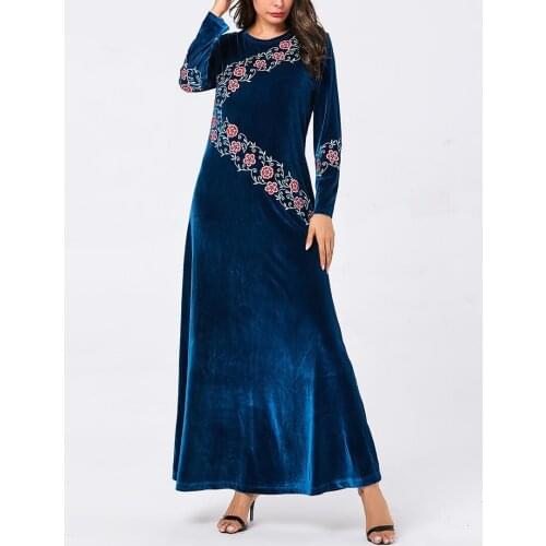 Embroidery Fashion Muslim Abaya Clothing Elegant Velvet Dress Loose Plus Size Party Evening Maxi Dress Ladies Autumn 2021 NEW