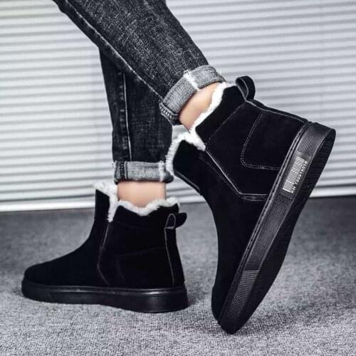 2021 New Winter Mens Boots Warm Plush Suede Waterproof Fabric Snow Shoes Non-Slip Rubber Sole Outdoor Indoor Mens Boots