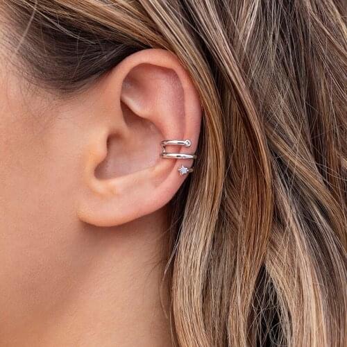 Unusual charm earrings for women multilayer circle Star shape ear bone clip wreathe mini round zircon trendy S925 silver jewelry