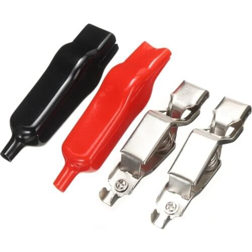 New 1Pair Durable Crocodile Battery Clips Red & Black 54mm 20A Alligator Test Clamps For Low Voltage Applications