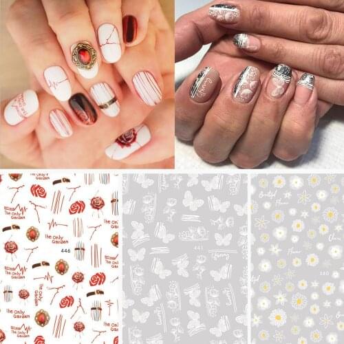 2020 New 3D Nail Art Stickers Bohemia White Line & Butterfly Image Nails Stickers for Nails Sticker Decorations Manicure Z0353-1