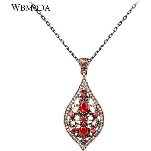 Bohemian Red Stone Necklace Big Crystal Hollow Pendant Necklace Vintage Jewelry Christmas Gifts For Women