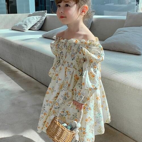 Girls' Dress One-Shoulder Flower Waist Dress Princess Dress Spring And Summer 2021 New ChildrenS Wear