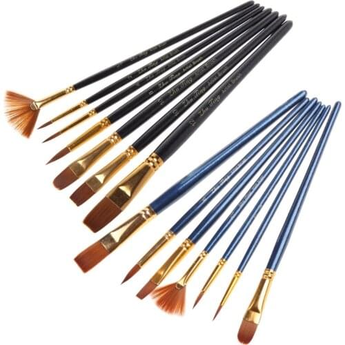 Different Shape Nylon Hair Paint Brush Artist Oil Watercolor Professional Supply