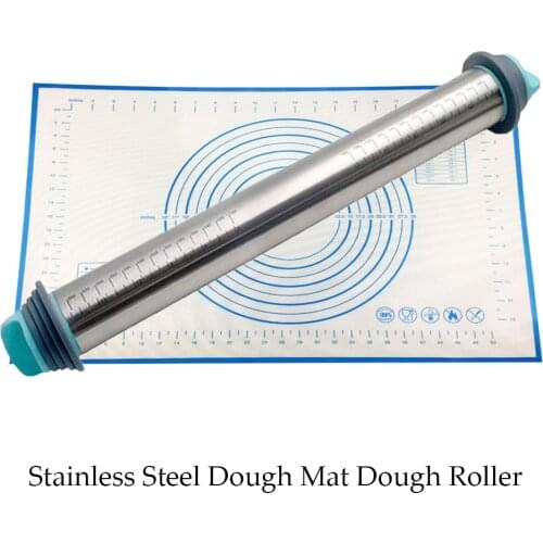 Adjustable Rolling Pins With Silicone 60x40cm Dough Mat Fondant Flour Cake Pastry Thickness Stainless Steel Kitchen Baking Tools