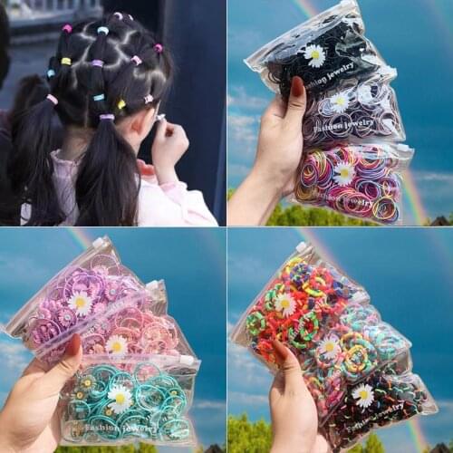 50PCS/Bag Girls Colorful Cartoon Nylon Elastic Hair Bands Children Ponytail Holder Rubber Bands Headdress Hair Accessories