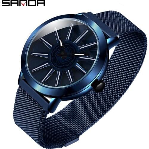 Sanda 2020 Hot Sell Cool Personality Spinning Dial Men Watch Milan Mesh Belt Quartz Wheel Wristwatch Gift Relogio Masculino 1032