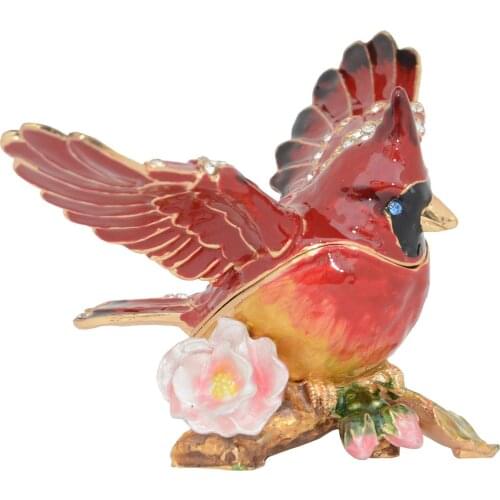 Cardinal Bird Trinket & Jewelry Box Bird Figurine Collectible Metal Crafts Tabletop Ring Holder Necklace Container Novelty Gifts