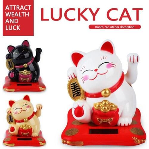 Solar Powered Japanese Lucky Cat Fortune Cat Ornament Car Decoration Shop Opening Gifts