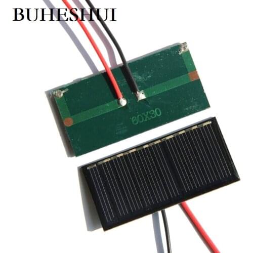 BUHESHUI 5V 50MA Solar Panel+ Wire Cell Polycrystalline DIY Solar Charger For 3.7V Battery System Light Toy 60*30MM Epoxy 100pcs