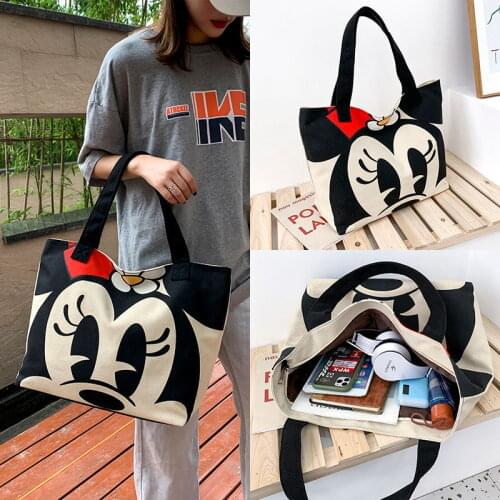 Disney Mickey Girl Shoulder Bag Minnie Cartoon Tote Bag Lady Canvas Bag Shopping Bag Large Capacity Bag