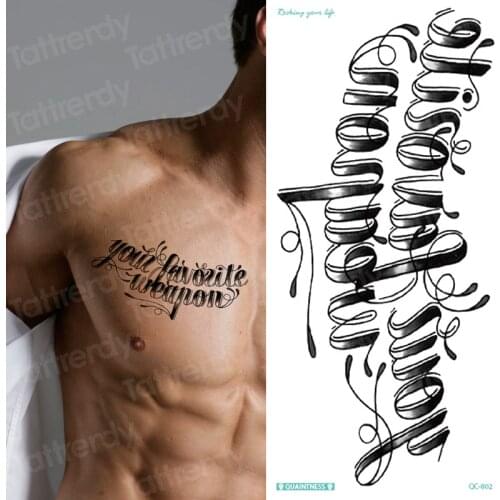 Tatoos temporales for men women temporary tattoo lettering english words on chest arm sleeve tattoo sticker mens body art sexy