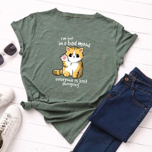 Fashion Cat Print Harajuku T Shirt Women Shirts Cotton O Neck Short Sleeve TShirt Tops Funny T Shirts Camisas Mujer